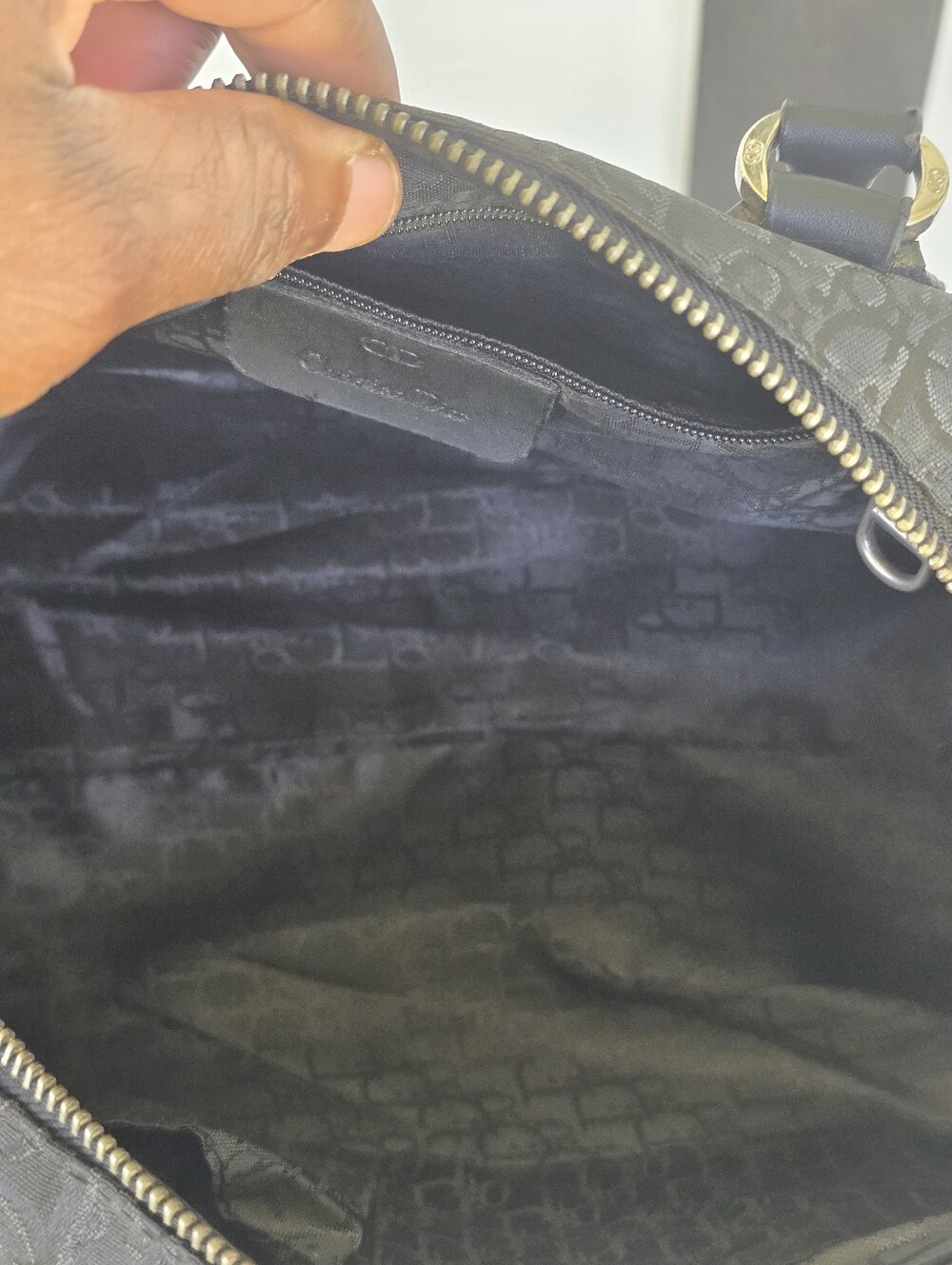 Christian Dior Trotter Monogram Boston Satchel Black Canvas Leather Handbag - Picture 12 of 13